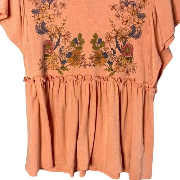 Amaryllis Women’s Size Small Flower Print Baby Doll Top Short Sleeve Orange - Picture 4 of 6